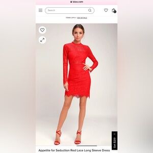 Lulus Appetite for Seduction Red Lace Long Sleeve Mini Dress XS